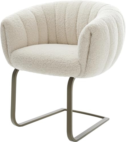 DELIFE Schwingstuhl Jada-Flex Freischwinger flach Effektfinish Titan Teddystoff Beige Taschenfederkern
