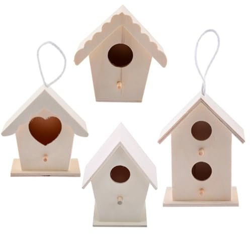 DIY-Vogelhaus, 4-teiliges Nistkasten-Set aus Holz, DIY-Vogelhaus-Set aus Holz, unvollendetes zum Bemalen, Hängebox im Freien