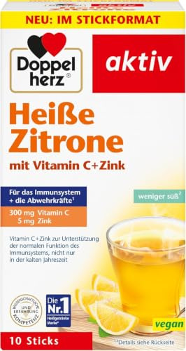 Doppelherz Heiße Zitrone - mit Vitamin C und Zink | Vitamin C und Zink zur Unterstützung der normalen Funktion des Immunsystems - heiß & kalt genießen - 10 Sticks