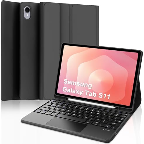 Keyboard Case for Samsung Galaxy Tab S11 11 Inch with Trackpad, UK Layout Detachable Wireless Bluetooth Keyboard with Stand Cover and Pencil Holder for Samsung Galaxy Tab S11 11 2025 Tablet, Black