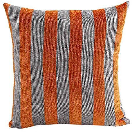 Nunubee Nordischen Stil Gestreifte Chenille Sofakissen Kissenbezüge Kissenhülle Dekokissen Kissenbezug, 45 * 45cm Grau und Orange