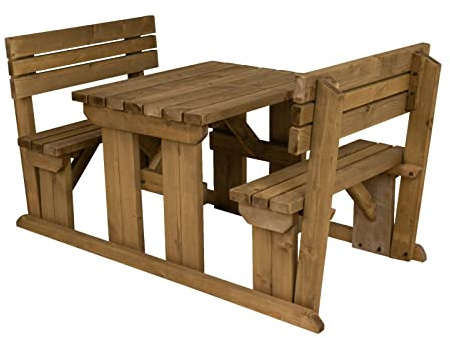 Arbor Garden Solutions 4 Seat Wooden picnic table and benches with backrest, Alders patio furniture set (4ft, Rustic Brown)