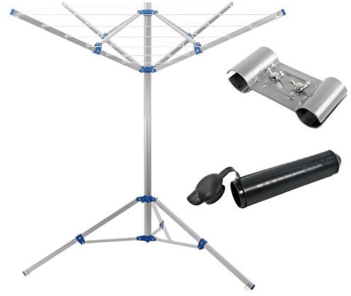 Camping Wäschespinne 15 M Leine Spannweite 152cm Höhe 180cm + Befestigungsklemme