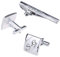 aplusashop ID Krawattennadel + Manschettenknöpfe mit Gravur nach Wunsch Edelstahl Hochzeit Model 2 (Mit Gravur)