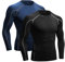 Niksa 2er Pack Herren Kompressionsshirt Funktionsshirt Langarm Sportshirt Fitnessshirt Männer Atmungsaktiv Laufshirt für Running Jogging Gym Schwarz,blau,XXL