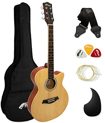 TIGER ACG1-NT34 Guitarra acústica de tamaño 3/4, guitarra acústica con cuerdas de acero para mayores de 9 años - Natural