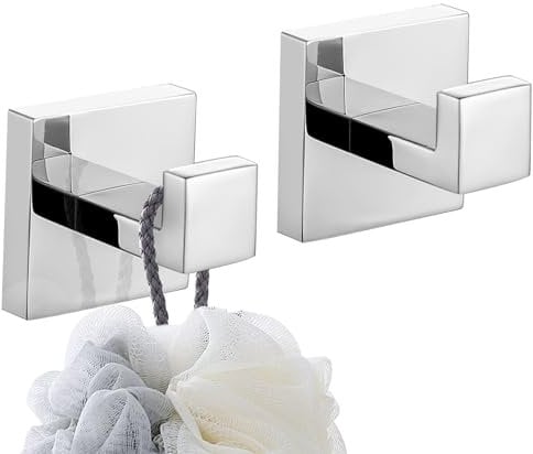 TURS Towel Hooks Clothes Robe Hook for Bathroom Kitchen Garage Stainless Steel Wall Mounted 2 Pack, Polished Chrome Finish