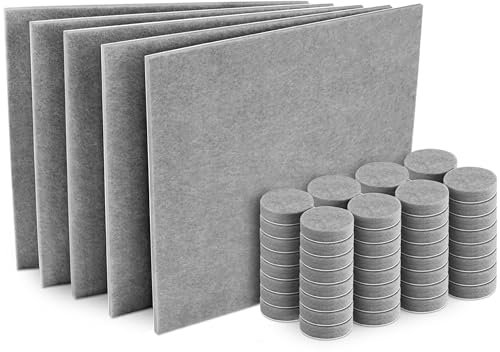 Filzada® Filzgleiter Selbstklebend zum Zuschneiden [5 Stück 20x20 cm] - Grau - Inkl. 64x Stuhlgleiter Rund Ø20mm - Filz Möbelgleiter für individuellen Zuschnitt mit EXTRA Klebekraft