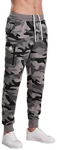 Extreme Pop Herren Camo Joggers - Militärischer Trainingsanzug mit reflektierendem Aufdruck UK Brand (XL, Camo grau)