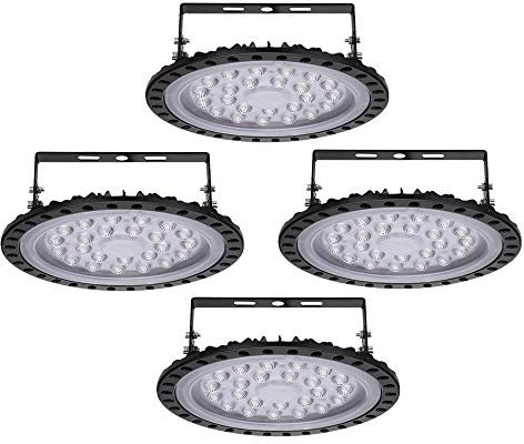 Sararoom Faretto a LED 100W, Proiettore LED da Esterno 8000LM Luce Bianca 6500K Illuminazione da Officina, Impermeabile IP65 UFO Faretti LED Industriale per Giardino/Garage/Parcheggi/Palestra,4Pack