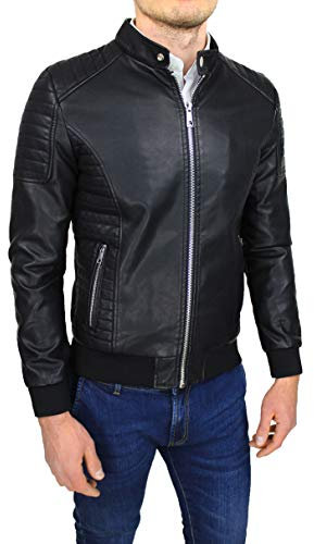 Giubbotto Giacca Uomo Nero Ecopelle chiodo Giubbino Bomber Moto Slim Fit (XL, Nero)