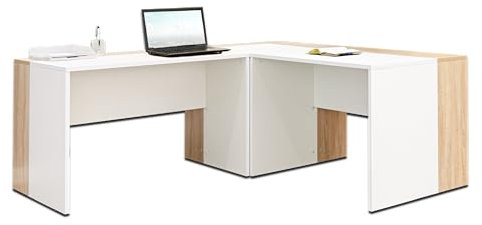 Schreibtisch - Eckschreibtisch - Büro Möbel [Funktional und Robust] - Gaming Tisch - Computertisch - in Sonoma-Eiche - Weiss ca.: B 185/185 x H 75 x T 75 cm | Schreibtisch Set