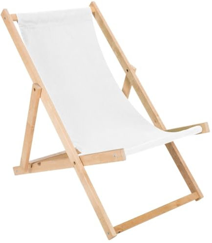 Liegestuhl klappbar aus Holz - 2er Set weiß Gartenliege aus Buchenholz Faltbare Sonnenliege, Strandliege für Balkon, Terrasse & Strand