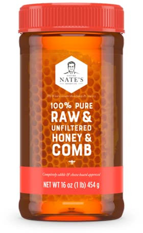 Nate's 100% Pure Raw & Unfiltered Honey and Comb - 16oz. Jar