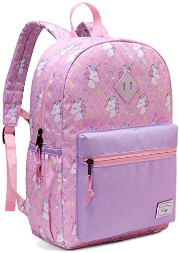 Kasgo Kinderrucksack Jungen, Niedlich Schulrucksack für 6-8 Jährige Mädchen Wasserabweisend Tagesrucksack Vorschulrucksack Kindergartentasche mit Brustgurt Einhorn Rosa