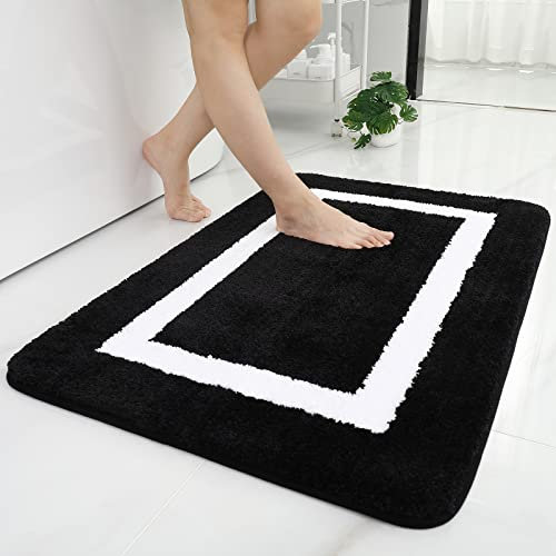 Homaxy Badezimmerteppich Badematte rutschfest Waschbar Badteppich Weiche Mikrofaser Hochflor Badvorleger – 60 x 90 cm, Schwarz
