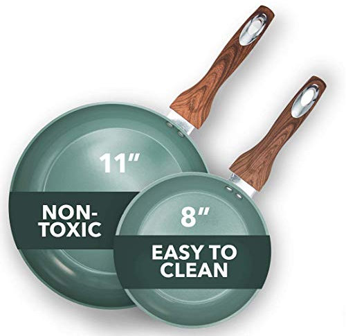 Phantom Chef Set di padelle antiaderenti in 100% alluminio con rivestimento in ceramica atossica, manico morbido al tatto, senza PTFE PFOA piombo e cadmio, padella da 20,3 cm e 27,9 cm, verde