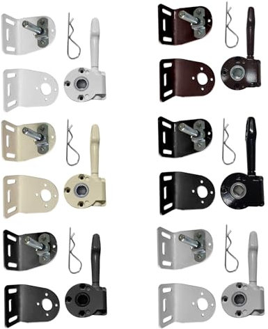 Coppia Staffe a L in Acciaio Zincato Laccato in Diversi Colori con Arganello per Tende da Sole in Zama Inossidabile e Perno Estraibile. Supporti e Arganello Manuale per Tende (NERO)