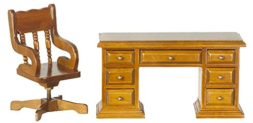 Melody Jane Puppenhaus Walnuss Kniefreier Bibliothek Schreibtisch & Stuhl 1:12 Büro Schulmöbel