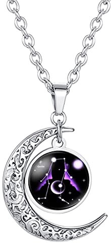 Caimeytie Frauen Halskette Mond Anhänger Sternbild Sternzeichen Glas anhänger Zwillinge
