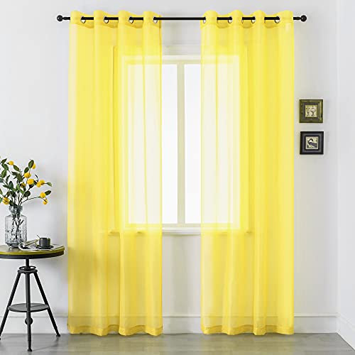 Yellow Curtains 108 Inches Long for Bedroom 2 Panels Grommet Voile Drapes Semi Sheer Light Filtering Sliding Glass Door Curtains for Floor Length Windows Patio Living Room Wide 52x108 Inch Length