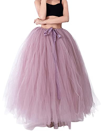 Jupe longue en tulle pour femme - Taille haute - Jupe bouffante - Longueur au sol - Pour fête de mariage - Avec nœud, rose, taille unique
