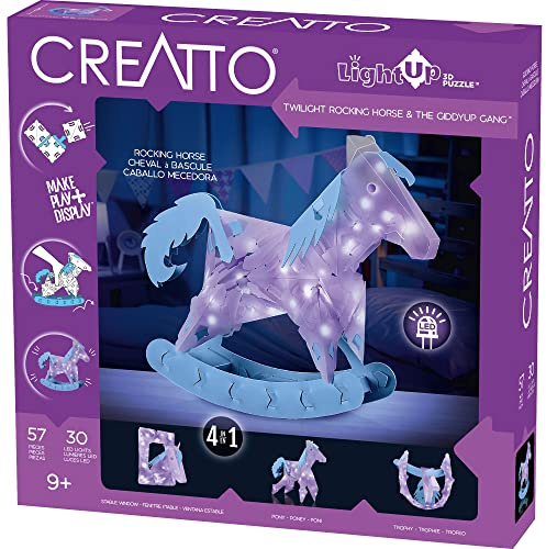 Creatto Twilight Rocking Horse & The Giddyup Gang Light-Up 3D Puzzle Kit, Includes Creatto Puzzle Pieces to Make Your Own Illuminated Craft Creations, DIY Activity & LED Lights