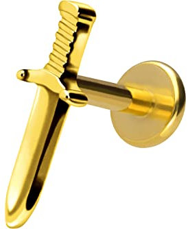 PIERCINGLINE Titan Labret mit Gewinde SCHWERT Piercing Ohr Helix Lobe Tragus Goldfarben 1,2 x 6 mm