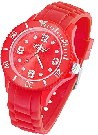 Taffstyle Armbanduhr Silikon Analog Quarz Uhr Farbige Sport Sportuhr Damen Herren Kinder Unisex 34mm Rot