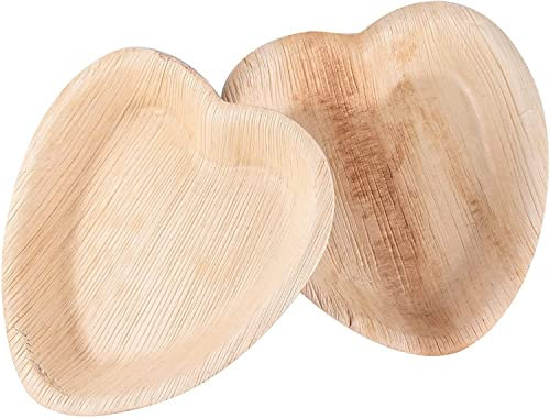 ECONX Palmware Palm Leaf Tableware | 20 Pieces Palm Plate Heart Shape Disposable Biodegradable Party Tableware Tableware Compostable for Wedding, Picnic Party Plates