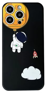 Yonds Queen für iPhone 14 Pro Max Niedliches Hülle, Cartoon Astronaut Space Planet Mond Design Stilvoll Stoßstange TPU rutschfeste Stoßfeste Schutzhülle (iPhone 14 Pro Max, Schwarz Moon)