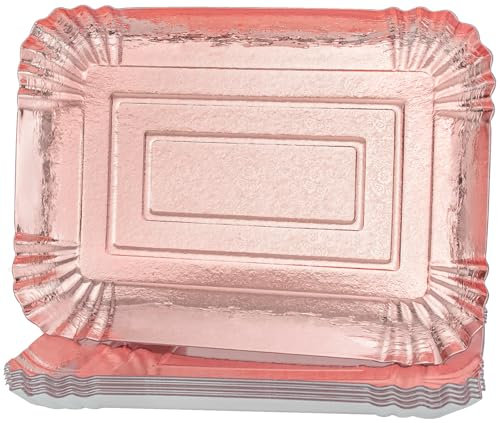 10 PCS Rose Gold Rectangle Trays, Heavy Duty Disposable Paper Cardboard for Platters, for Elegant Dessert Table Serving Parties, Cupcake Display, Birthday Party, Dessert, Valentines Day Weddings