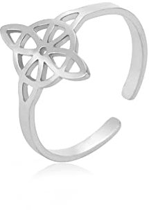 TEAMER Hexenknoten Ring Edelstahl Hexerei Keltischer Liebesknoten Ring für Frauen Geometrischer Keltischer Knoten Anhänger Vintage Schmuck (Hexenknoten-2-Silber)