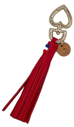 Porte-clés/bijou de sac pompon en cuir (rouge)