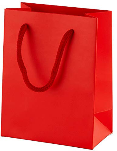 Thepaperbagstore 10 Rote Extra Kleine Matt Luxus-Boutique-Papiertüten für Geschenke oder als Tragetaschen mit Seilgriffen - 115x65x145mm