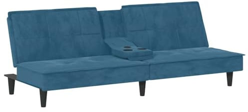 vidaXL Schlafsofa mit Getränkehaltern, Sofa mit verstellbaren Rückenlehnen, Couch für Wohnzimmer, Schlafcouch Bettsofa Sofabett Metallfüße, Blau Samt