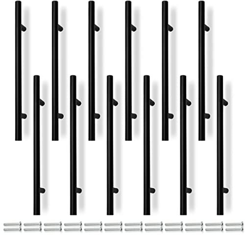 Bwintech 12 Pcs 300MM (192MM Hole Center) Matt Black Cabinet Pull Handles Kitchen T Bar Handles, Stainless Steel, Ideal for Cabinet, Drawer, Cupboard