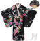 KRUIHAN Girl Kimono Kids Dress Traditional Clothing Silk Fabric Robe Wedding Wear Party Performance Gown,Cosplay Costume Set with Folding Fans and Tabi Socks,140 CM,Black