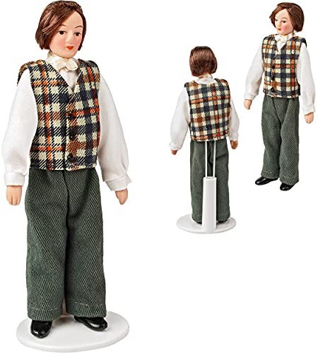 alles-meine.de GmbH Mann Puppe für Puppenstube - Maßstab 1:12 - Porzellan Puppen Biegepuppe Nostalgie Porzellanpuppe Vater