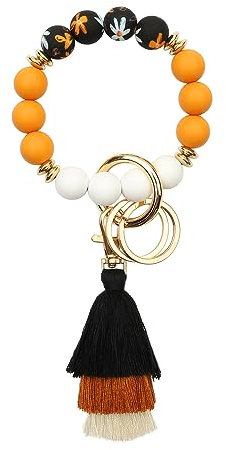 CHUQING Schlüsselanhänger Armband Damen Bracelet Schlüsselkette Frau Silikon Perlen Handgelen Schlüsselbund Elastisches Schlüsselband