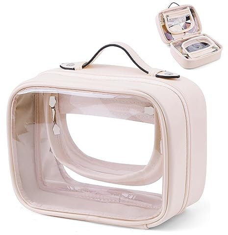 GSenhui Kulturtasche Transparent Damen Kosmetiktasche Cosmetic Bag Makeup Bag Organizer Schminktasche für Reisen Durchsichtig Doppelschicht Federmäppchen Wasserdichter Kleine