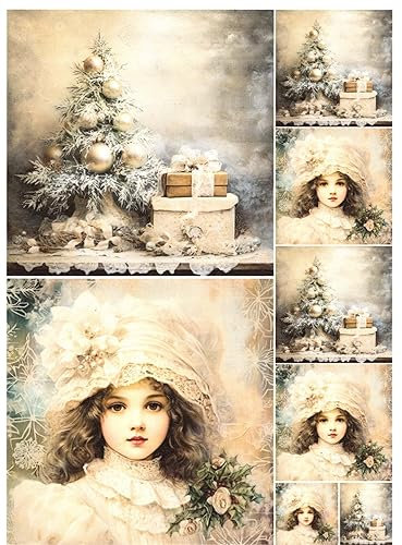 Josys Bastelmärchen Reispapier A4 Strohseide Weihnachten Spitze Vintage Geschenke Kind Baum RE4589