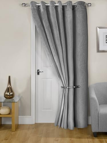 Emma Barclay Midnight - Embossed Velvet Woven Thermal Eyelet Door Curtain (Silver, Width 46 x 84Drop (137x213cm))