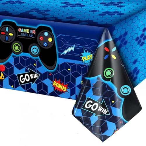 Dusenly Video Game Tablecloth Gaming On Party Table Cover Game Birthday Decorations for Gaming Night Birthday Party Supplies