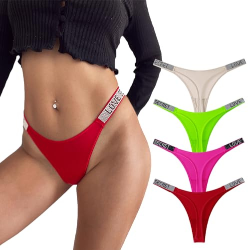 Meshal Perizoma Sexy da Donna, Mutandine in Cotone, Slip con Retro a T, Confezione da 5