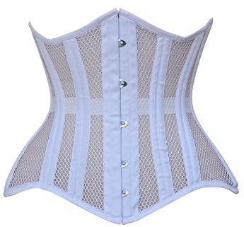 Hi-GERMANWEARS Ultimate Waist Training Corset - Breathable Double Steel Boned Underbust Cincher for Women - Tummy Control & Posture Support, White, XXS