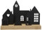 UNUS Aufsteller Stadt 4 Häuser mit Kirche und Baum 30 cm schwarz