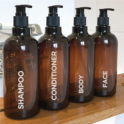 Waterproof Bathroom Bottle Decals Stickers Labels | Set of 3 | Shampoo, Conditioner and BODYWASH | Type 4