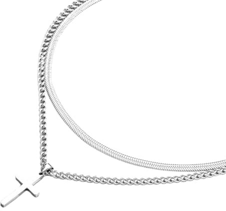QTTRPCU Kreuz Kette Herren, Kreuzkette Silber Herren für Abschluss Geburtstag Geschenke, Christentum Schmuck Herren