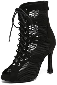 MINITOO Sexy Dance Heels for Women Elegant Open Toe Formal Party Evening Ankle Booties L588 Black 10cm Heel UK 3